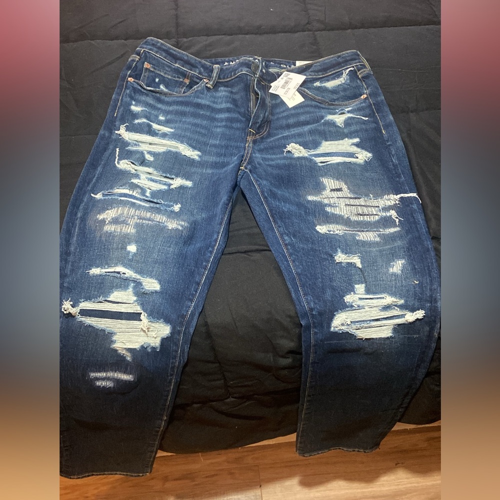 American Eagle Outfitters Ripped Blue Boyfriend Jeans